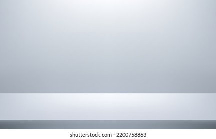 White Grey background. Minimal 3d shelf. Space for displaying products. Empty room with spotlight effect. Room in the 3d. Vector illustration.