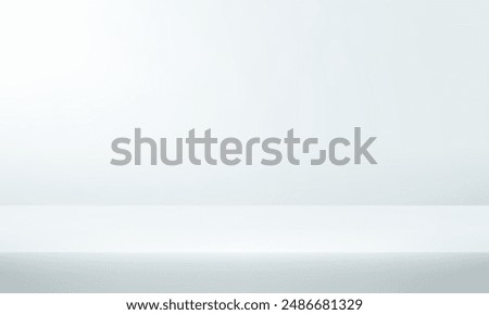 White and grey background. Minimal 3d shelf. Room in the 3d. Space for selling products on the website. White Background Empty Room Studio with table. Vector illustration.