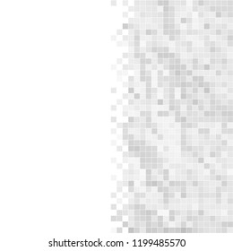 White Grey Background of Squares. Banner for your design. Geometric style. Mosaic grid. Abstract squares background. Pixel mesh.