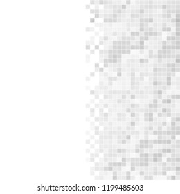 White Grey Background of Squares. Banner for your design. Geometric style. Mosaic grid. Abstract squares background. Pixel mesh.