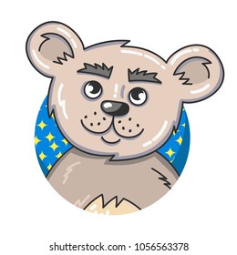 White grey bear animal cute face portrait cartoon vector character in circle