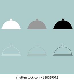 White grey black cap for dish icon set.