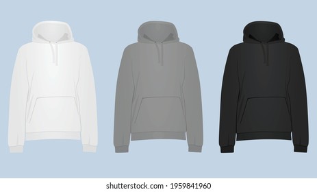 White, grey and black hoodie. vector illustration