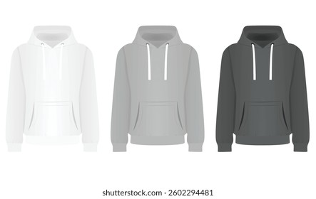 White, grey and black hoodie. vector illustration