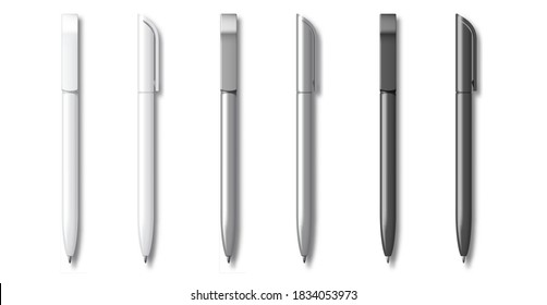 White grey and Black Realistic Set Pen. Vector illustration. Template For Mockup Branding Stationery and Corporate Identity.