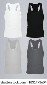 White, grey and black sleeveless t shirt. vector illustration