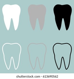 White grey black tooth icon. Set icons.