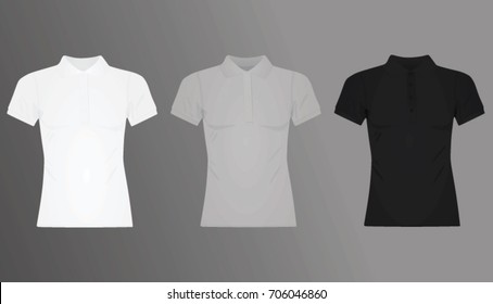 White, grey and black women polo t shirt template. vector illustration