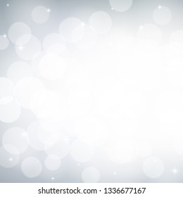 White and grey bokeh effect with copy space, Monochrome blurred background, Abstract shiny backdrop