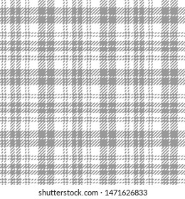 White grey check plaid pattern vector graphic. Seamless monochrome plaid background for jacket, coat, skirt, or other modern clothing design.