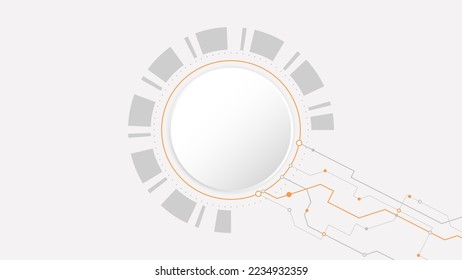 resumen de fondo de tecnología de círculo gris blanco. tecnología con línea de color digital gris, naranja, punto, alta tecnología, vector. círculo tecnológico para banner web, fondo, fondo de pantalla, estructura, objeto. 