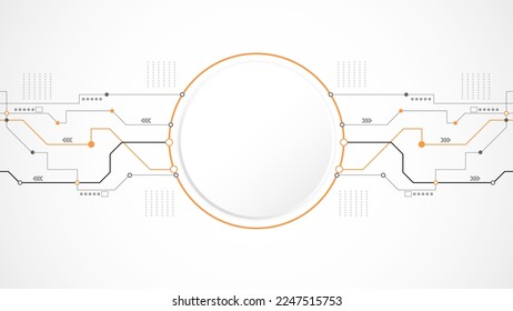resumen de fondo de tecnología de círculo gris blanco. tecnología con línea de color digital gris, naranja, punto, alta tecnología, vector. círculo tecnológico para banner web, fondo, fondo de pantalla, estructura, objeto. 