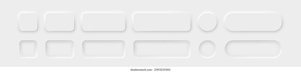 White and grey color buttons. Neomorphism design style white buttons. Vector.