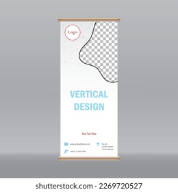 White and grey color vertical roll up design template, suitable for business and marketing advertising