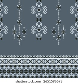 White and grey cross-stitch ethnic seamless pattern. Ukrainian embroidery. Folk ornament. Pixel pattern. Ideas for wallpaper, elaborate borders, textiles, wrapping, and web page backgrounds.