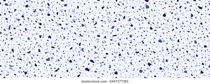 White, grey, dark and blue terrazo mosaic tile pattern, terazzo marble stone floor texture, terazo ceramic background. Vector texture ornament with colorful chips within a seamless flooring surface