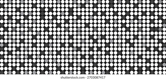 White and Grey Dot Grid. Abstract Optical Illusion Pattern on Black Background