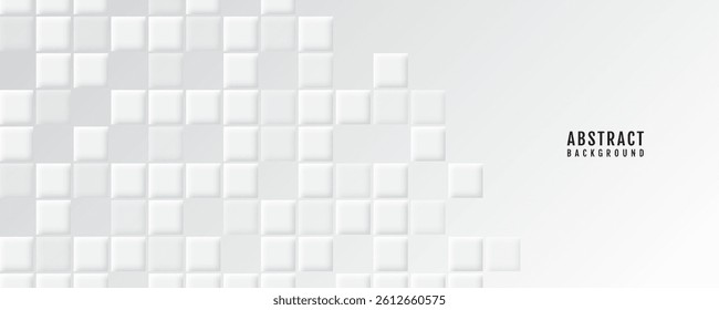 White grey geometric abstract background overlap layer on bright space with squares decoration. Modern graphic design element embossed style concept for web banner, art, flyer, card, or brochure cover