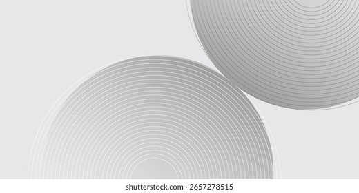 White and grey geometric abstract background overlap layer on bright space with lines effect decoration. Modern graphic design element circles style concept for banner, modern vector