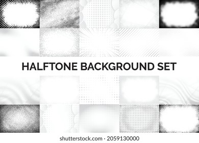 White Grey Half Tone Vector Pattern with Dots and Gradient Lines. Big Set of Light Halftone Background for Web Layout