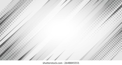 white and grey halftone dots and speed lines background