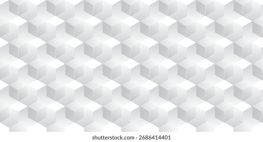 Fundo de padrão geométrico de cubo de hexágono cinza branco, Fundo geométrico feito de hexágono, Fundo geométrico abstrato. Ilustração em 3d vetorial. formas quadradas ou brancas piramidais hexágono.