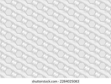 White grey hexagons abstract geometric glossy pattern. Vector tech background