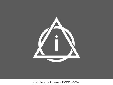 White grey of i initial letter in triangle circle frame design