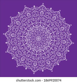 white, grey ink and violet background mandala  design.