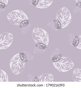 white and grey leaves on a lilac background vector pattern