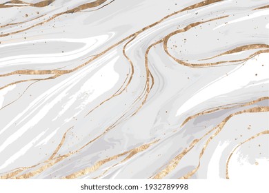 White and Grey marble texture with gold veins. Marble texture. Abstract marbling pattern. Alcohol ink technique stone texture. Luxury golden stone texture on white background. Vector illustration.