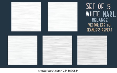 White Grey Marl Heather Texture Background. Faux Cotton Fabric with Vertical T Shirt Style. Vector Pattern Design. Light Gray Melange Space Dye for Textile Effect. Vector EPS 10 Tile Repeat SET of 5 