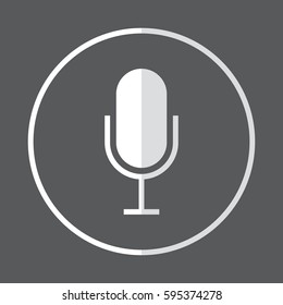 white and grey microphone flat icon, vector illustration
