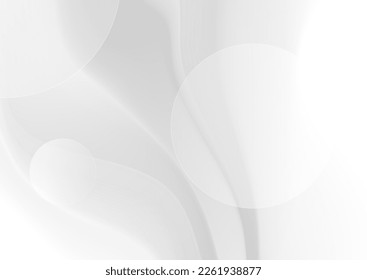 White grey minimal abstract backgroud with smooth waves and geometrical circles. Vector modern design