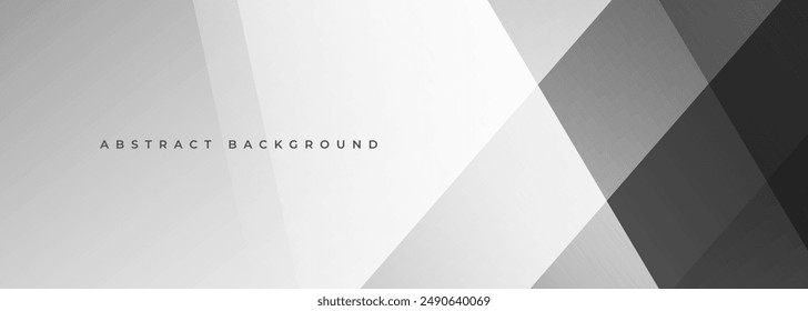 White and grey modern abstract wide banner with geometric shapes. Dark gray and white abstract background. Vector illustration