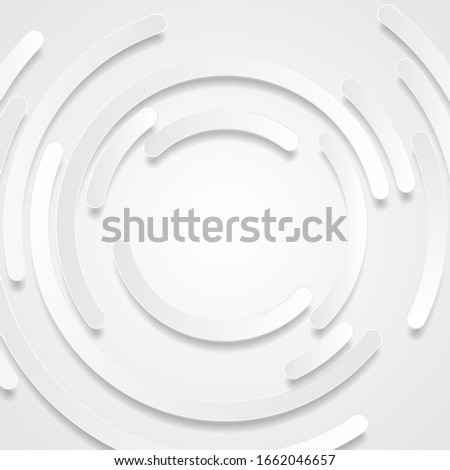 White and grey paper circular stripes abstract tech background. Geometry vector design