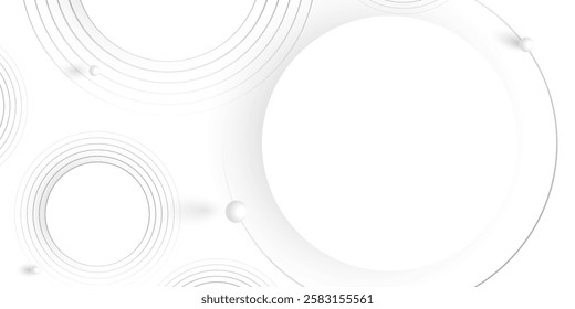 white and grey product presentation minimal background with geometric circle lines and 3d ball with shadow