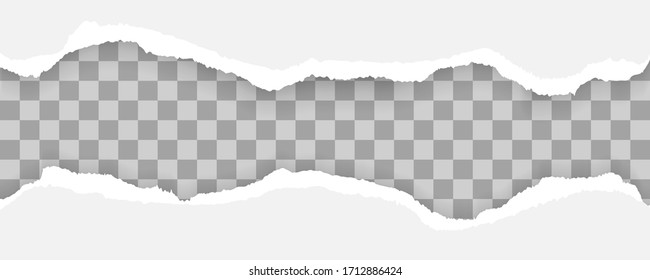 White and grey realistic horizontal paper strips with space for text, set of ripped and torn paper stripes, vector.