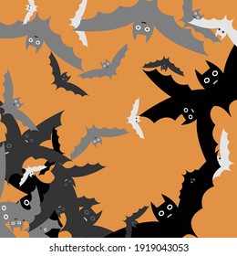 White Grey Silver Black Modern Style Background. Funny Motion Print Bats Vector Illustration. Scary Light Retro Orange Halloween Modern Design. Attack Creepy Spooky Chaos Flying Bats Art Pattern.