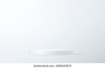 White and grey studio room background. 3D abstract studio room with pedestal podium. Space for selling products on the website. Empty room with light effect. Vector illustration.