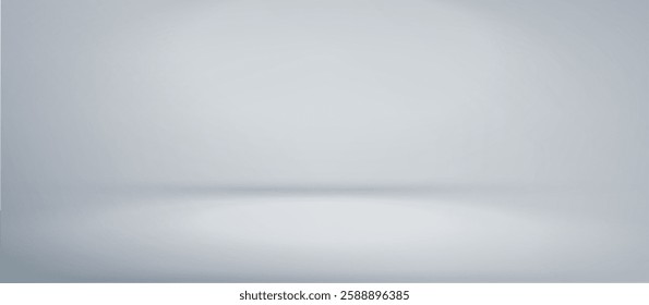 White grey studio room. Limbo light background. Abstract 3d gradient backdrop for product presentation. Minimal wall scene spotlight. Showcase, promotion display. Vector stage mockup illustration