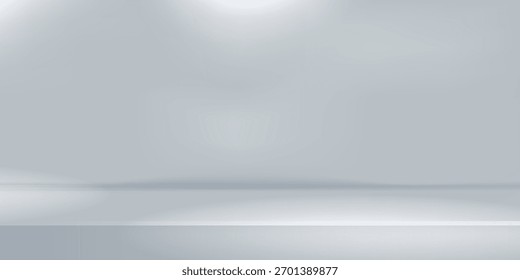 White grey studio room. Limbo light background. Abstract 3d gradient backdrop for product presentation. Minimal wall scene spotlight. Showcase, promotion display