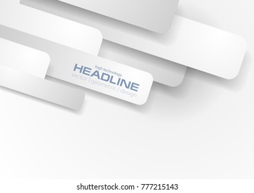 White and grey tech paper abstract background. Minimal vector graphic design