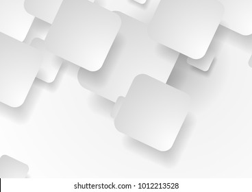 White and grey tech paper squares abstract background. Minimal vector graphic design