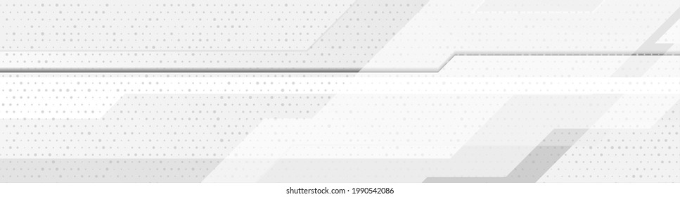 Fondo abstracto geométrico de tecnología blanca y gris. Diseño de pancarta mínimo de vectores