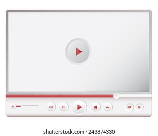 White Grey Video Player with Red Progress Bar Vector Illustration