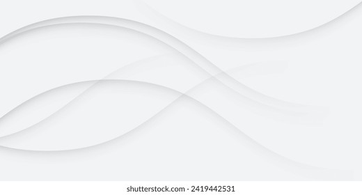 Fondo abstracto de ondas blancas y grises, diseño gráfico elegante con curvas suaves, patrones de línea y espacio de texto