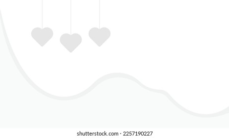 White grey wavy background with hanging hearts
