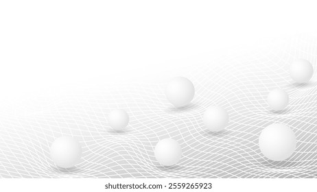 White grid line on gray background with sphere. Perspective. Technology banner. Vector illustration