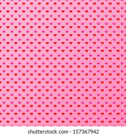White grid with red and pink mini heart on pink background